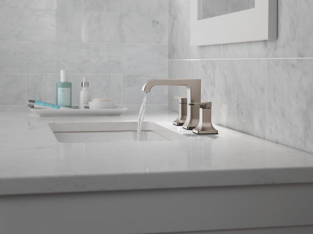 Delta Faucet Stainless Two Handle Widespread Bathroom Sink Faucet 