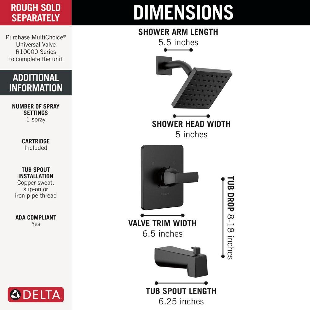 Delta Faucet Matte Black One Handle Single Function Bathtub & Shower Faucet in Chrome (Trim Only) 