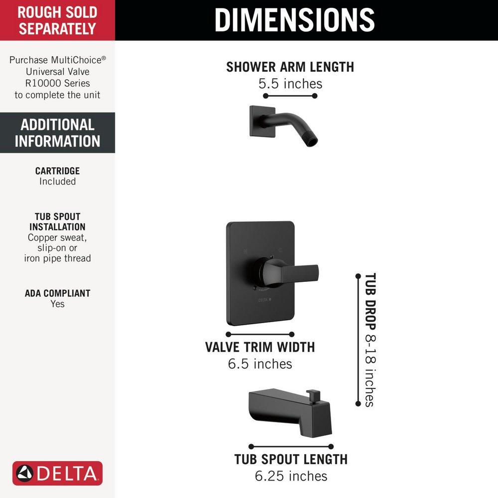 Delta Faucet Matte Black Single Handle Bathtub & Shower Faucet in Matte Black (Trim Only) (Showerhead Sold Separately) 