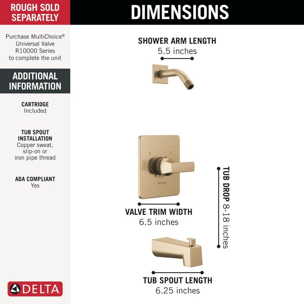 Delta Faucet Brilliance Champagne Bronze Single Handle Bathtub & Shower Faucet in Matte Black (Trim Only) (Showerhead Sold Separately) 