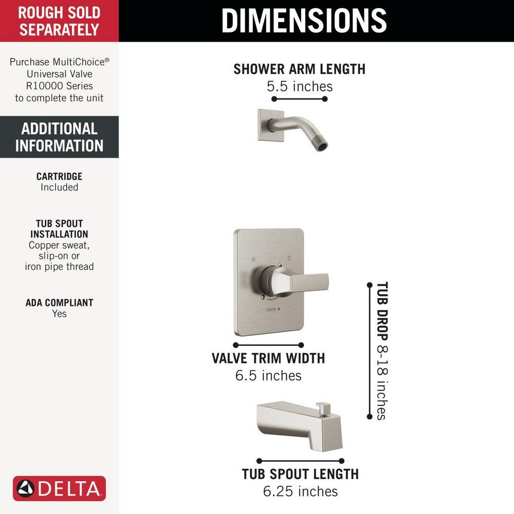 Delta Faucet Brilliance Stainless Single Handle Bathtub & Shower Faucet in Matte Black (Trim Only) (Showerhead Sold Separately) 