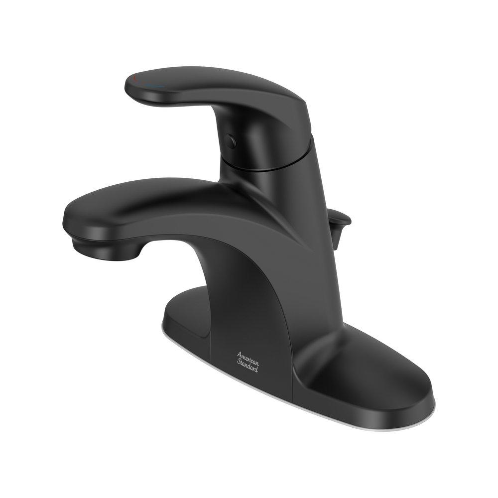 American Standard Matte Black Low Arc Bathroom Faucet with Pop-Up Drain and Single Lever Handle 