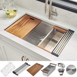 32 x 19 in. No-Hole Stainless Steel Single Bowl Undermount Kitchen Sink in Brushed Stainless Steel