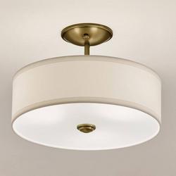 3?Light Small Round Semi?Flush in Natural Brass