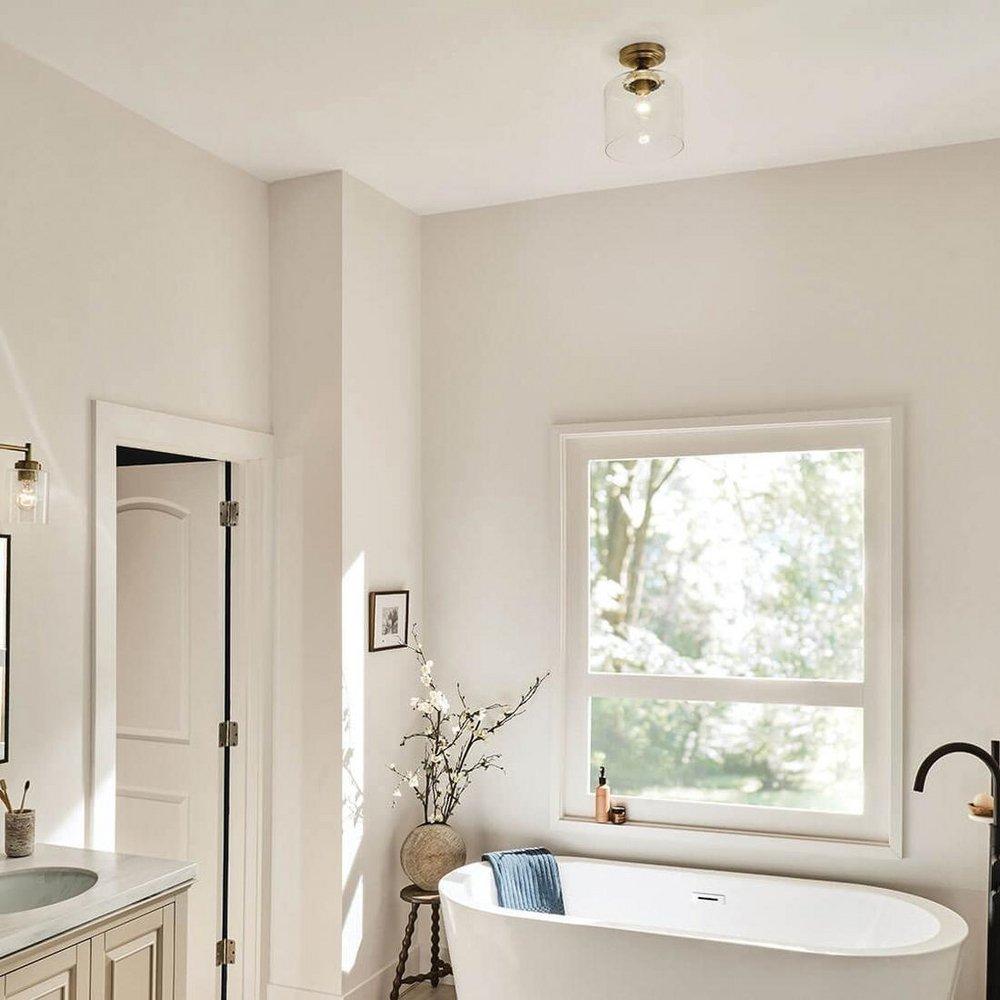 60W 9in. Wide Semi-Flush Ceiling Fixture in Natural Brass 