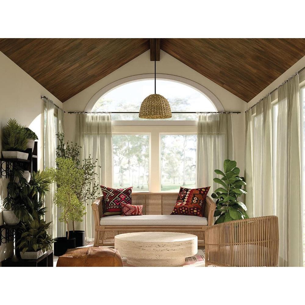 1?Light Boho Pendant with Wood Dome Shade in Matte Black 