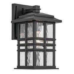12W LED 1?Light 12in. Outdoor Wall Sconce in Textured Black / Clear Hammered Glass