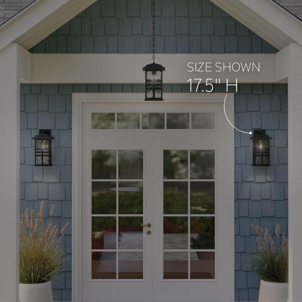 12W LED 1?Light 12in. Outdoor Wall Sconce in Textured Black / Clear Hammered Glass 