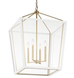 4?Light Clear?Glass Foyer Pendant 22.25in. in Champagne Bronze / White