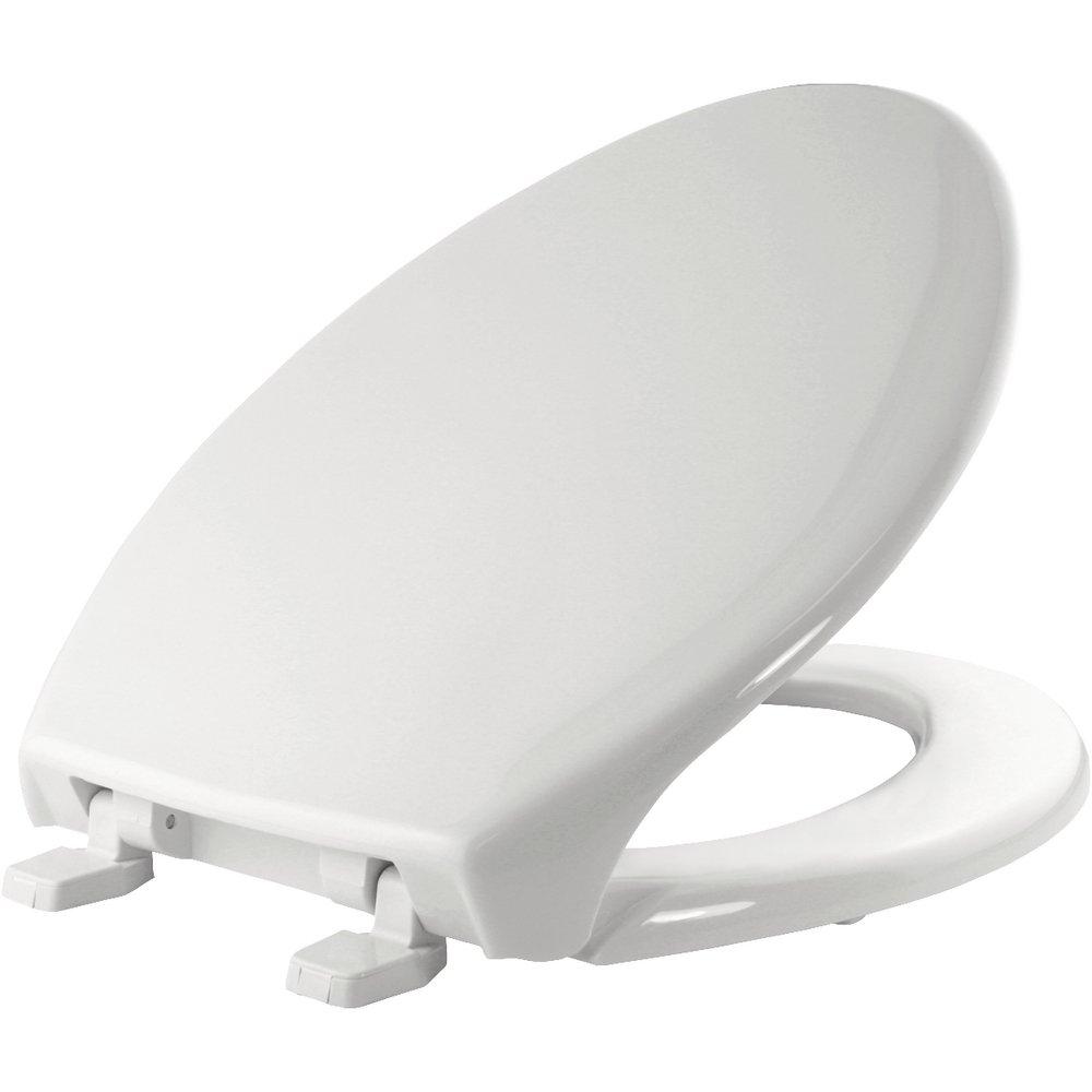 Bemis White Closed Front with Cover Elongated Heavy- Duty Toilet Seat with Plastic Top-Tite Hinges Toilet Seat 