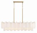 840W 14-Light Linear Chandelier in Aged Brass with White Tronchi Glass