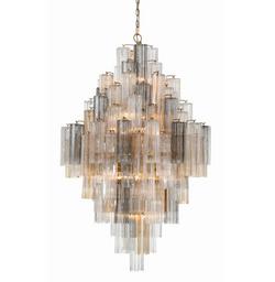 20-Light 31 in. Wide Crystal Waterfall Chandelier with Autumn Crystal Shades in Aged Brass