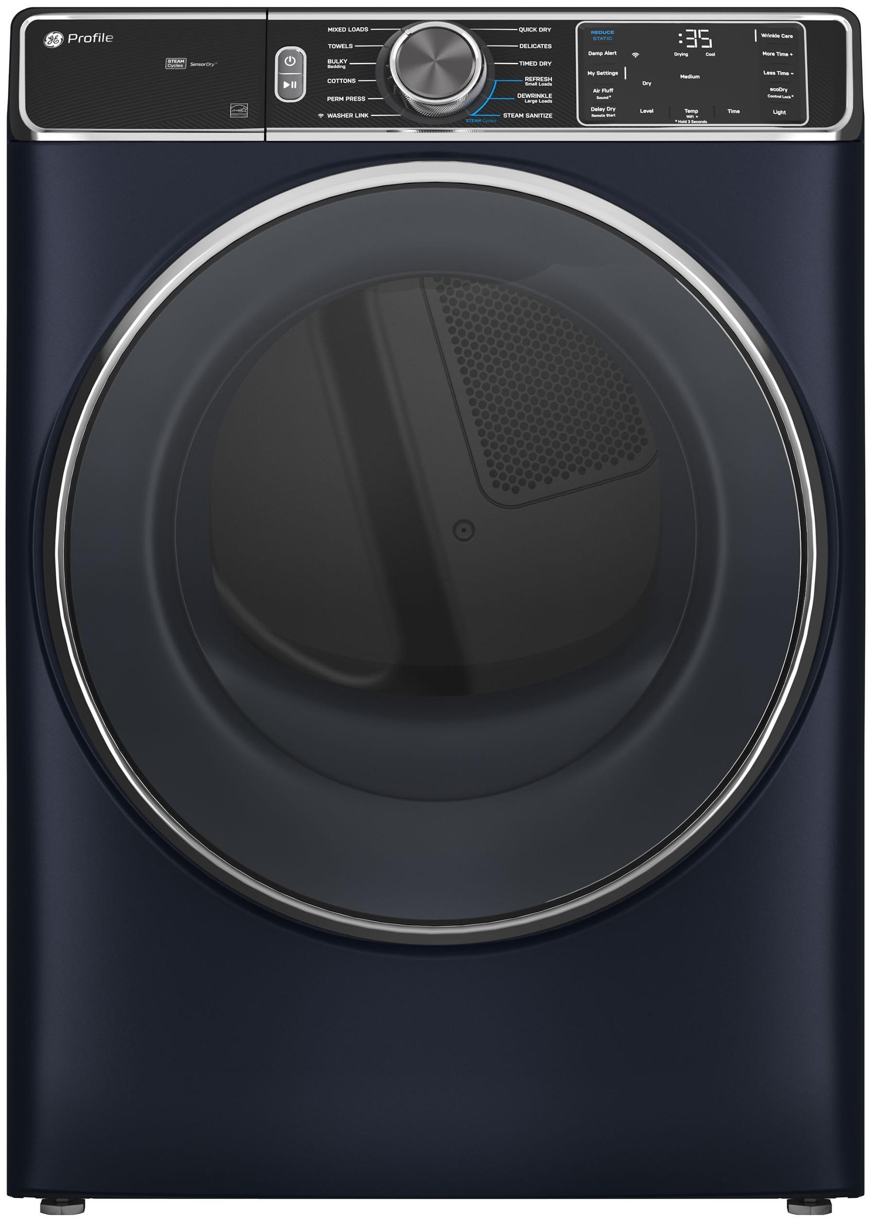GE Profile&trade; Sapphire Blue 28 in. 7.8 cu. ft. Front Load Electric Steam Dryer 