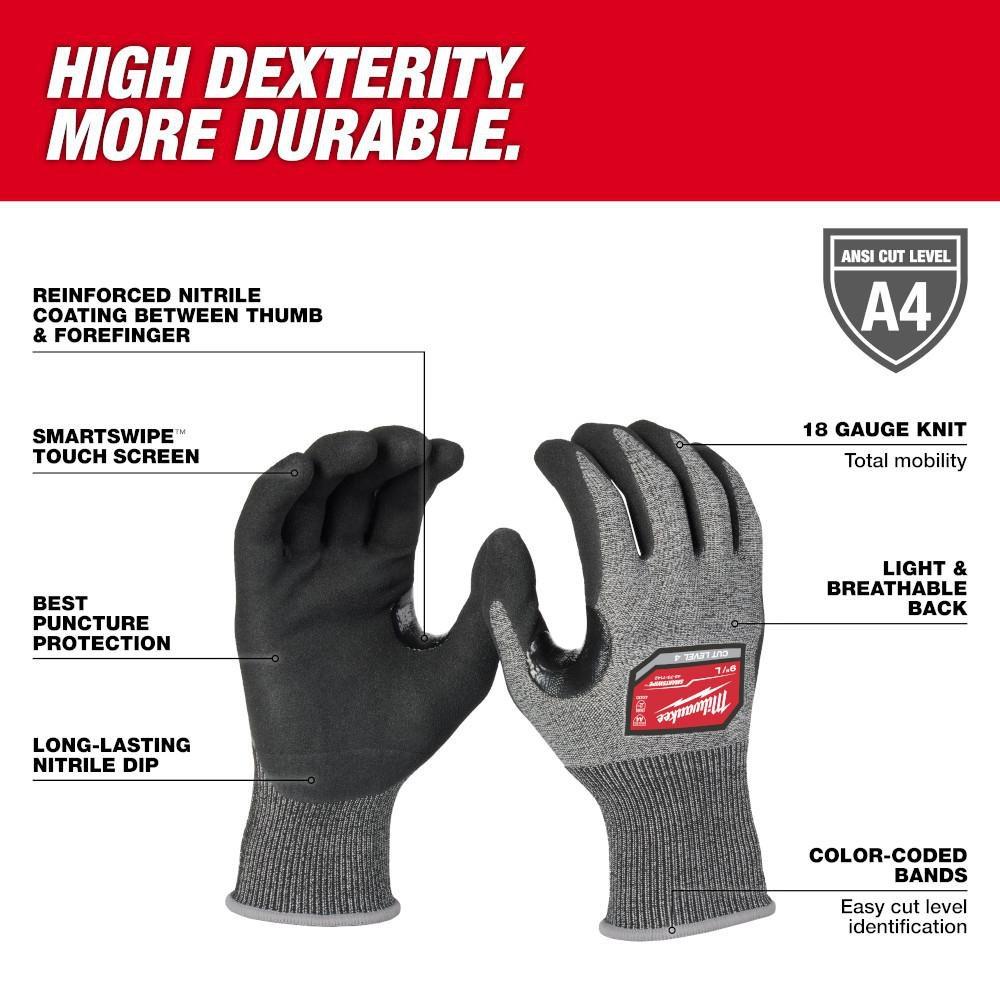 Cut Level 4 High-Dexterity Nitrile Dipped Gloves, XL 