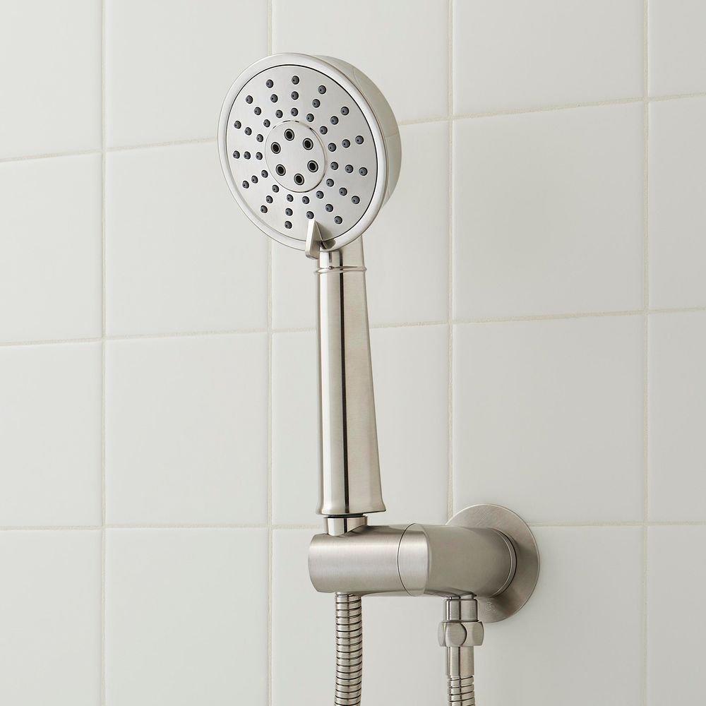 Signature Hardware Brushed Nickel Thermostatic Shower System with Rain Shower Head, Hand Shower, Hose, Valve Trim and Diverter - Valve Included 