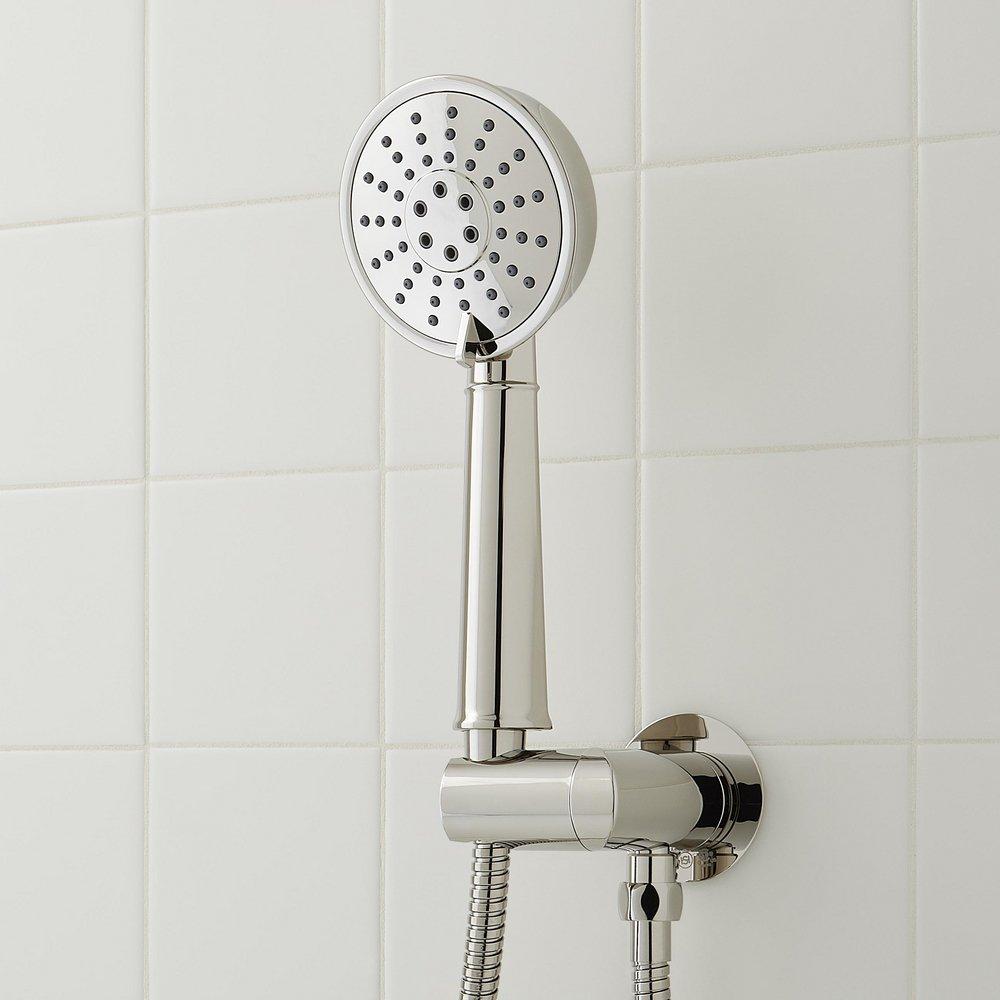 Thermostatic Shower System in Polished Nickel with Rain Shower Head, Hand Shower, Hose, Valve Trim and Diverter - Valve Included 