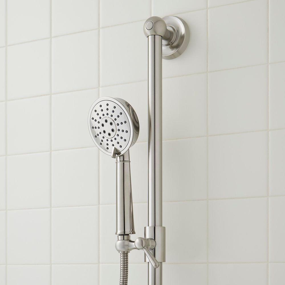 Signature Hardware Brushed Nickel Thermostatic Shower System with Rain Shower Head, Slide Bar, Hand Shower, Hose, Valve Trim and Diverter - Valve Included 