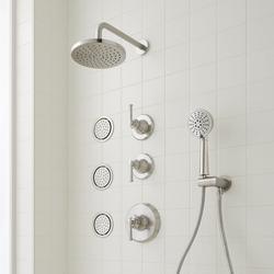 Thermostatic Shower System in Brushed Nickel with Rain Shower Head, Hand Shower, Hose, 3 Body Sprays, Valve Trim and Diverter - Valve Included