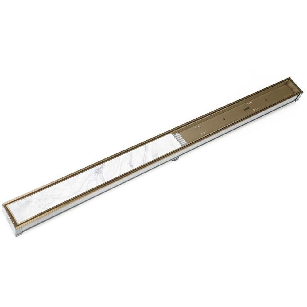 60 in. Stainless Steel Tile Insert Frame Linear Channel Less Drain in Satin Champagne 