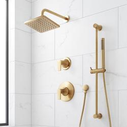 Two Handle Single Function Pressure Balanced Shower System with Slide Bar and Hand Shower Brushed Gold
