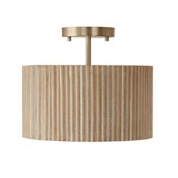 13in. Wide Semi-Flush Drum Ceiling Fixture with Mango Wood Shade