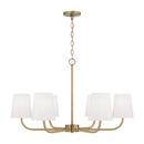 6 Light 35in. Wide Chandelier with White Fabric Shades in Aged Brass