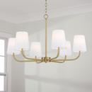 6 Light 35in. Wide Chandelier with White Fabric Shades in Aged Brass 