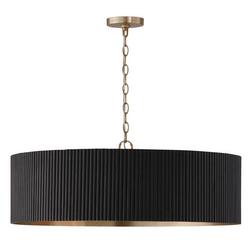4-Light 31 in. Wide Wood Pendant with Mango Wood Shade in Black Stain / Matte Brass