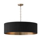 4-Light 31 in. Wide Wood Pendant with Mango Wood Shade in Black Stain / Matte Brass 