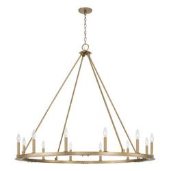 12-Light 48 in. Wide Taper Candle Style Chandelier in Aged Brass
