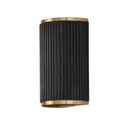 2-Light 12in. Tall Wall Sconce with Mango Wood Shade in Black Stain and Matte Brass