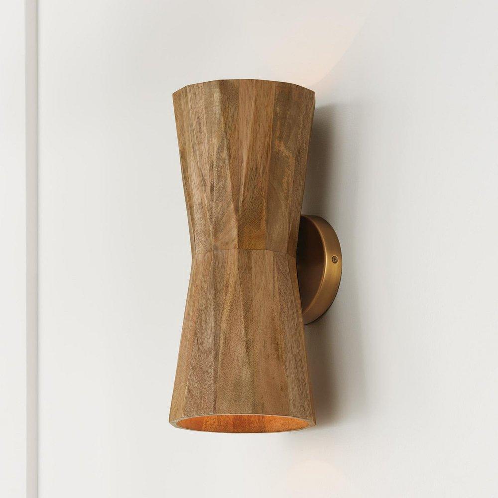 2?Light Wall Sconce, Light Wood & Patinaed Brass 