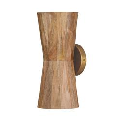 2?Light Wall Sconce, Light Wood & Patinaed Brass