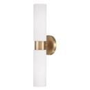 2-Light 5in. Wide Bath Bar with Soft White Glass Shades in Aged Brass