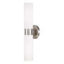 2-Light 5in. Wide Bath Bar with Soft White Glass Shades in Brushed Nickel