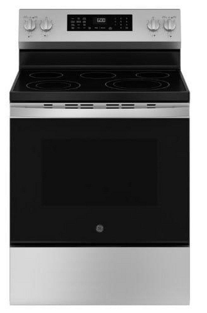 GE&reg; Stainless Steel 30 in. 5-Burner Electric Freestanding Range with No Preheat Air Fry 