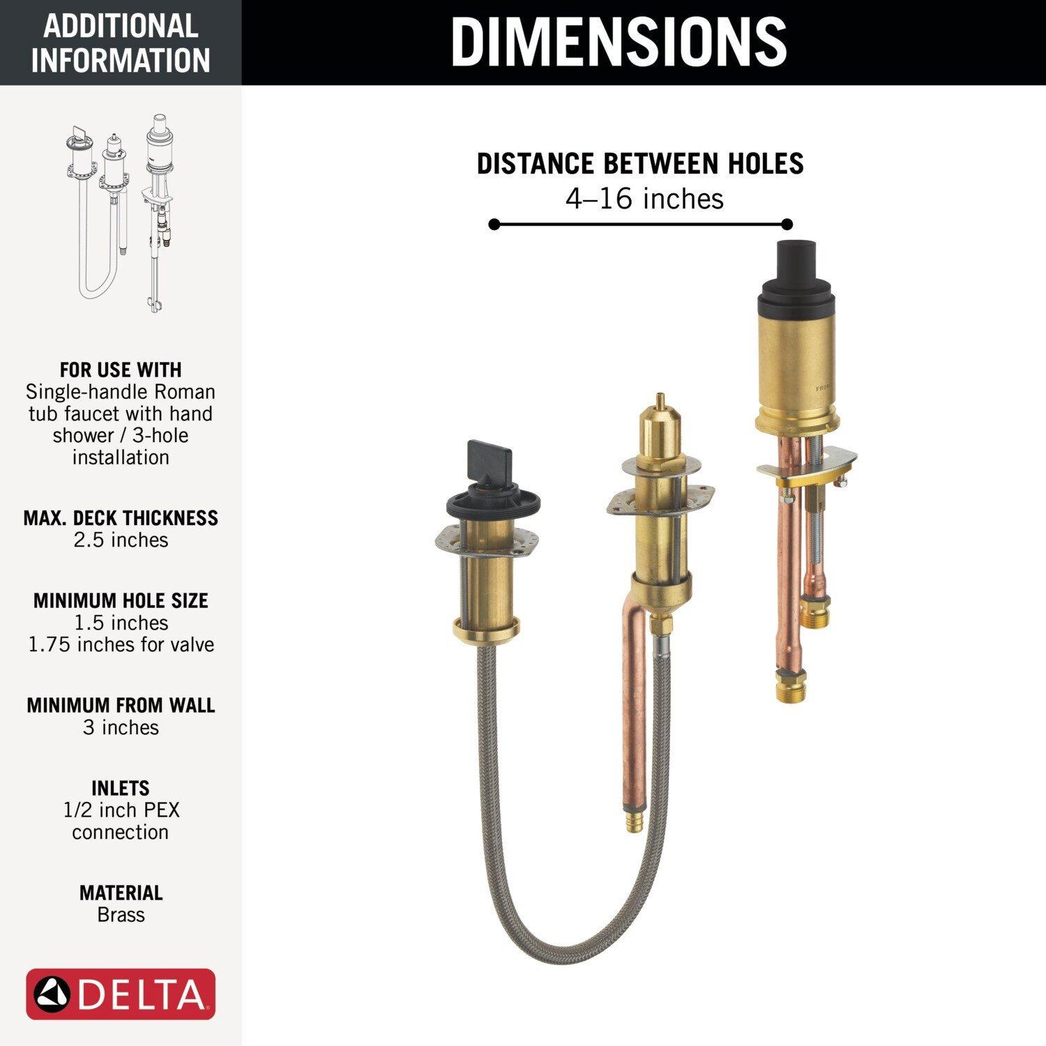 3 Hole Roman Tub with Hand Shower Rough-In Kit 