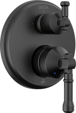 Two Handle Pressure Balancing Valve Trim with Integrated Diverter in Matte Black