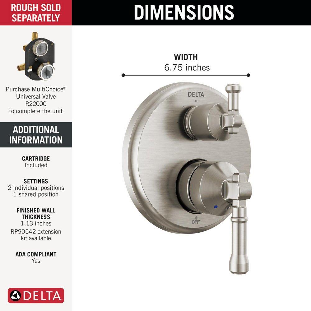 Delta Faucet Lumicoat Stainless Two Handle Pressure Balancing Valve Trim with Integrated Diverter 