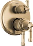Three Handle Pressure Balancing Valve Trim with Integrated Diverter in Lumicoat® Champagne Bronze