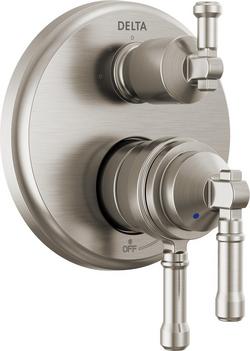Three Handle Pressure Balancing Valve Trim with Integrated Diverter in Lumicoat&reg; Stainless