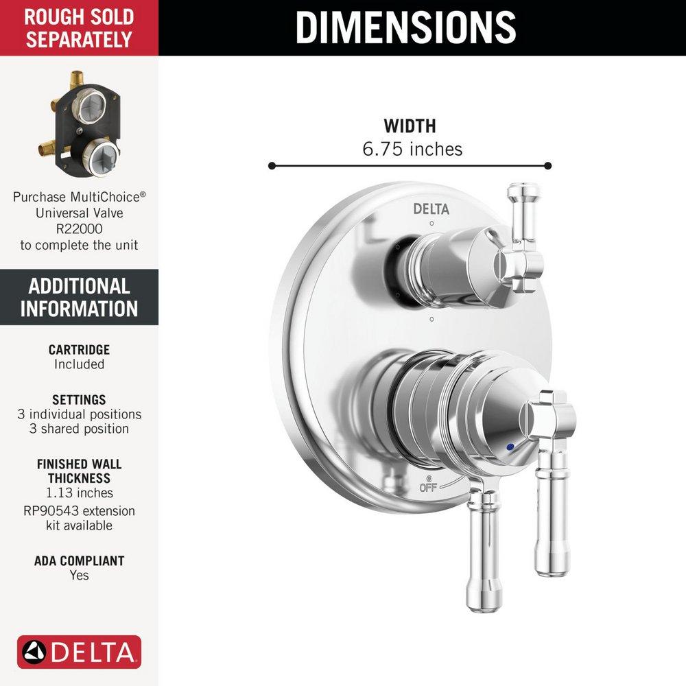 Delta Faucet Lumicoat Chrome Three Handle Pressure Balancing Valve Trim 