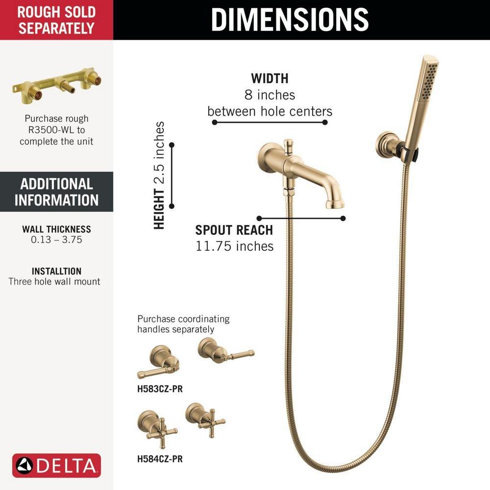 Delta Faucet Champagne Bronze Wall Mount Tub Filler Trim Only 