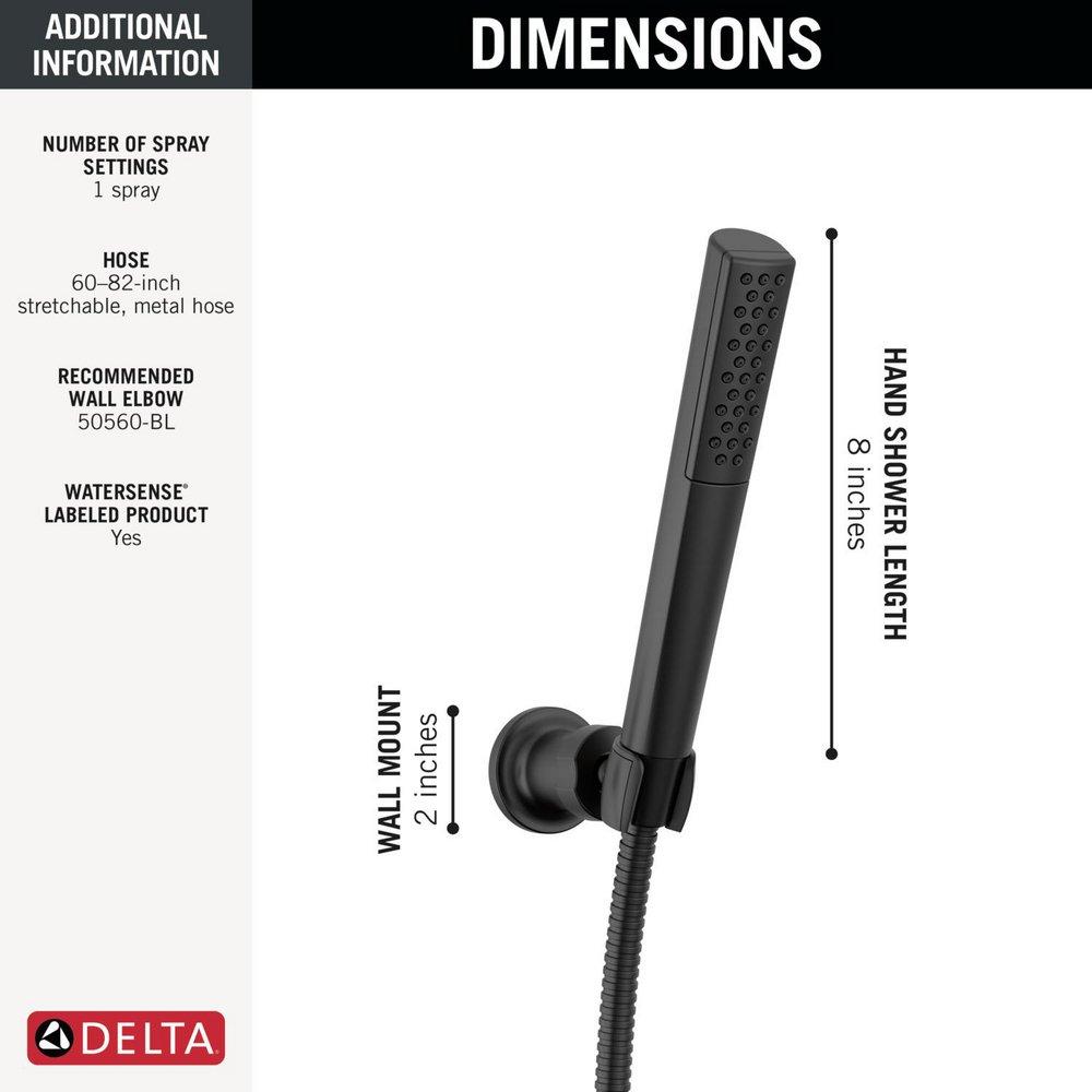 Single Function Hand Shower with Wall Mount Holder and Hose in Matte Black 