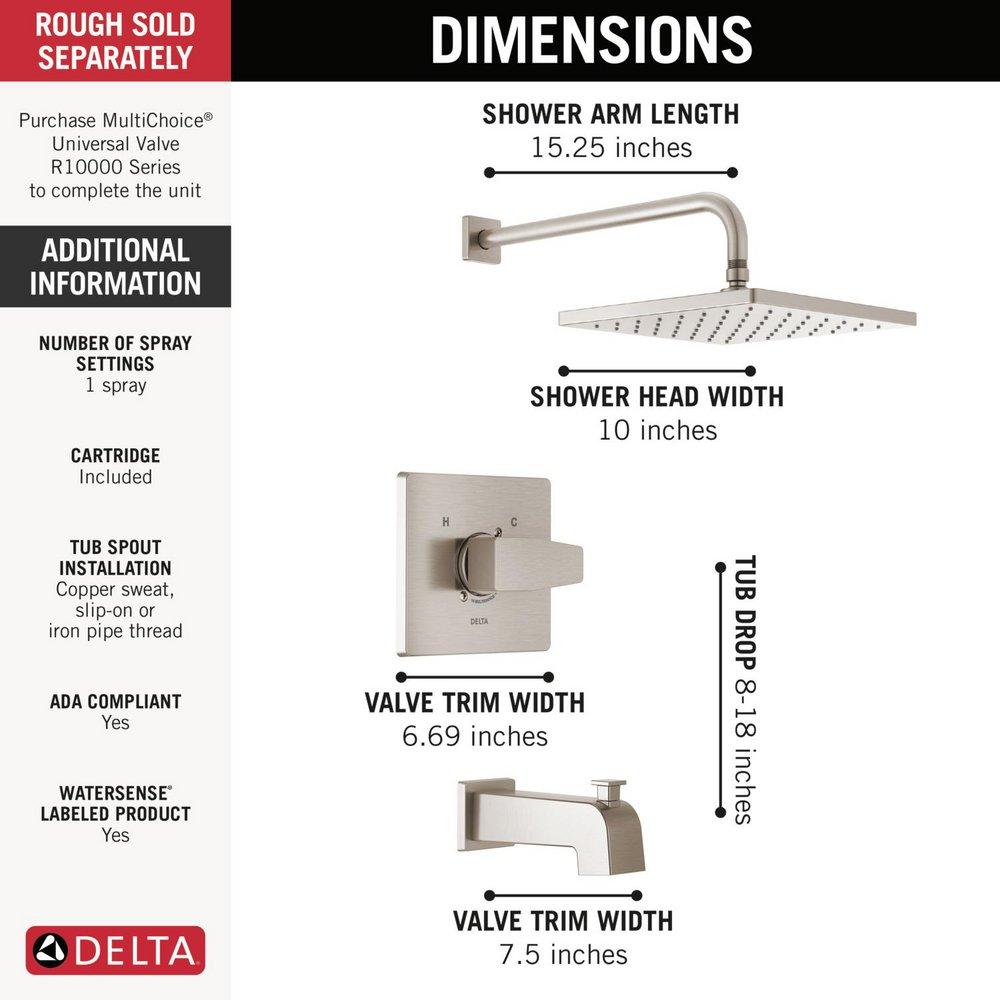 Delta Faucet SpotShield&reg; Brushed Nickel One Handle Single Function Bathtub & Shower Faucet (Trim Only) 