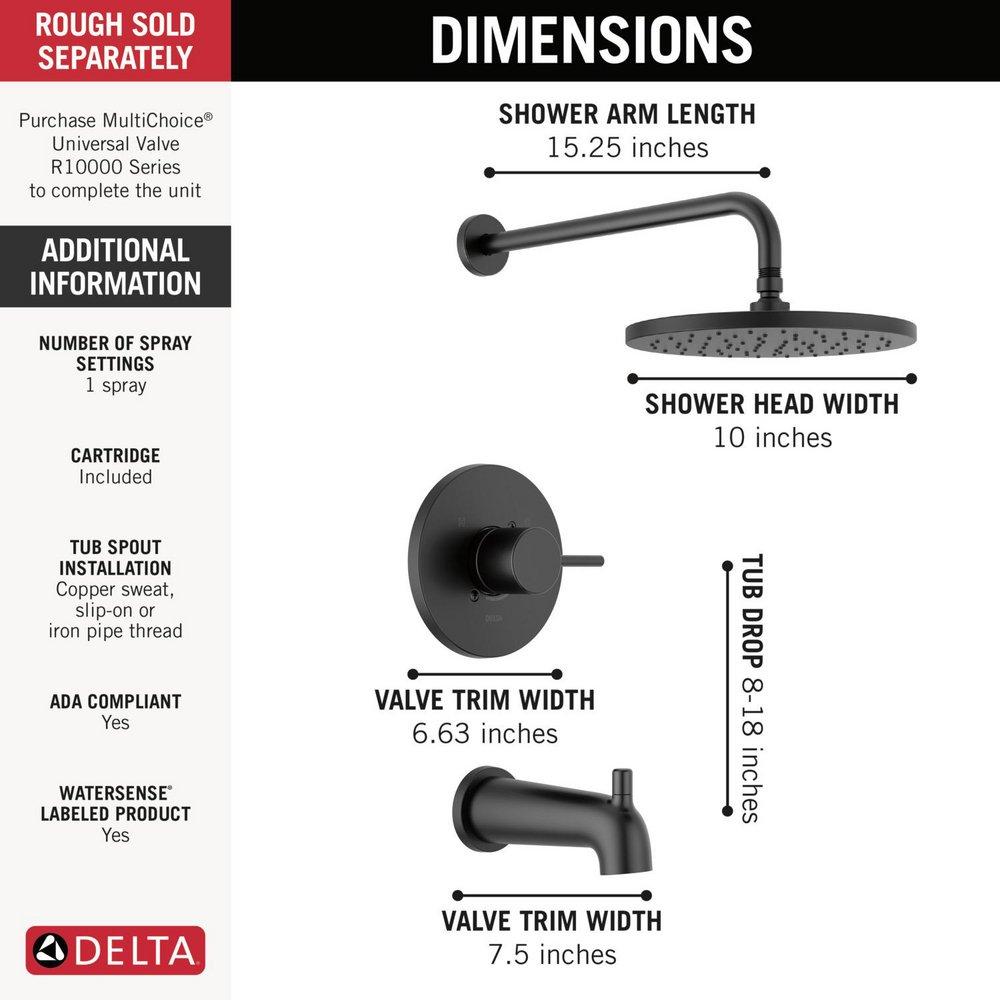 Delta Faucet Matte Black One Handle Single Function Bathtub & Shower Faucet (Trim Only) 