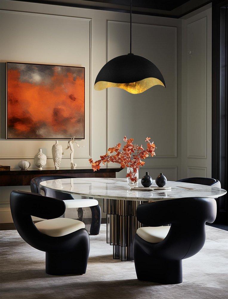 1-Light Pendant in Coal/Gold Leaf 