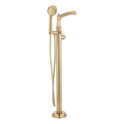 Floor Mount Tub Filler with Hand Shower in Brushed Gold