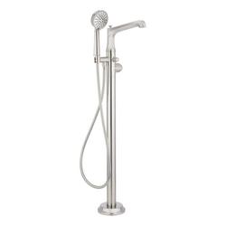 Floor Mount Tub Filler with Hand Shower in Brushed Nickel