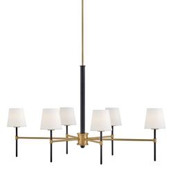 6?Light Linear Chandelier, Black with Lacquered Brass Accents